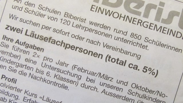 Zeitungsinserat der Gemeinde Biberist Zeitungsinserat der Gemeinde Biberist