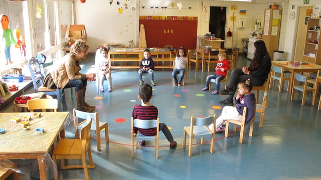 Kinder im Kindergarten sitzen im Kreis Kinder im Kindergarten sitzen im Kreis
