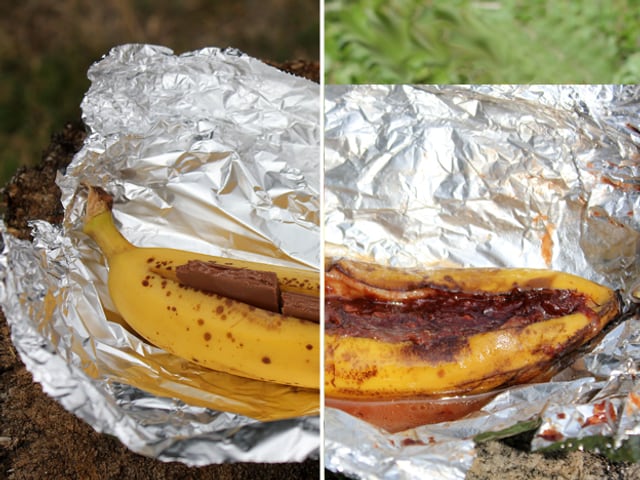 Banane in Alu-Folie. Banane in Alu-Folie.