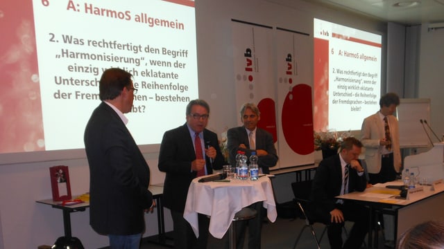 Bildungsdirektor Urs Wühtrich stehend an einem Rednerpult. Daneben weitere Mitarbeiter aus der Bildungsdirekton. Bildungsdirektor Urs Wühtrich stehend an einem Rednerpult. Daneben weitere Mitarbeiter aus der Bildungsdirekton.
