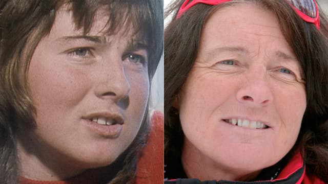 Zwei Porträtbilder von Marie-Theres Nadig nebeneinandergestellt. Links aus dem Jahr 1973 und rechts ein aktuelles Bild von ihr. Zwei Porträtbilder von Marie-Theres Nadig nebeneinandergestellt. Links aus dem Jahr 1973 und rechts ein aktuelles Bild von ihr.