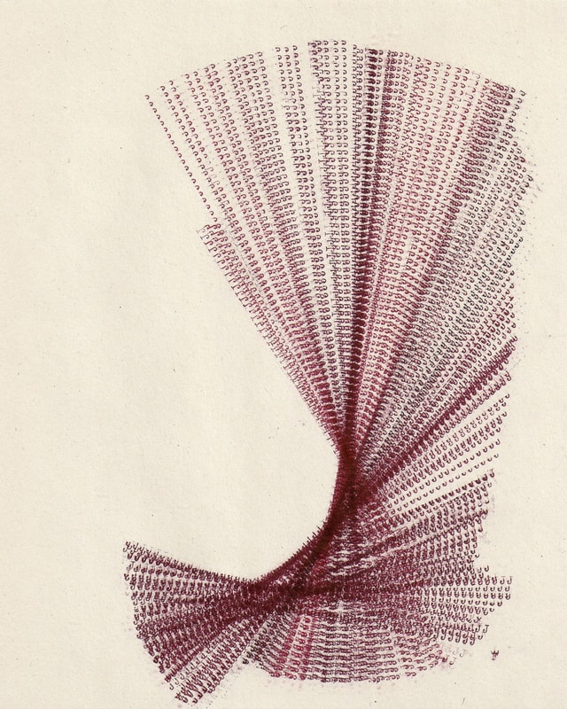 Muster aus aufgefärchten Linien. Die Linien bestehen aus roten Schreibmaschinen-Buchstaben. Muster aus aufgefärchten Linien. Die Linien bestehen aus roten Schreibmaschinen-Buchstaben.