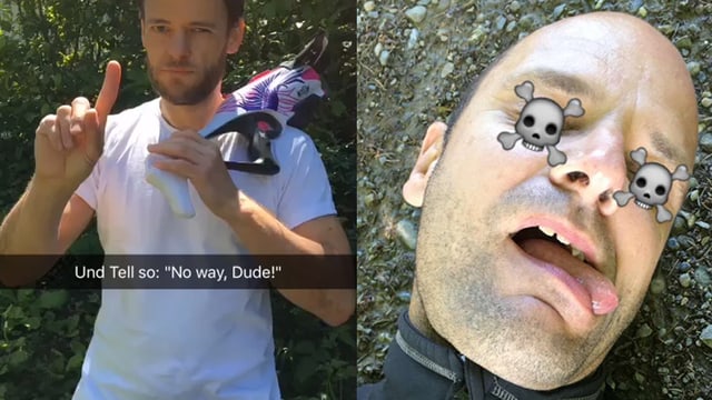 Ein Mann mit Armbrust, ein Mann mit Totenköpfen auf den Augen. Ein Mann mit Armbrust, ein Mann mit Totenköpfen auf den Augen.