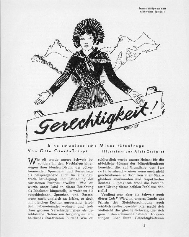 Streitschrift. Darauf steht Gerechtigkeit. Mit Zeichnung einer Bündnerin in Tracht. Streitschrift. Darauf steht Gerechtigkeit. Mit Zeichnung einer Bündnerin in Tracht.