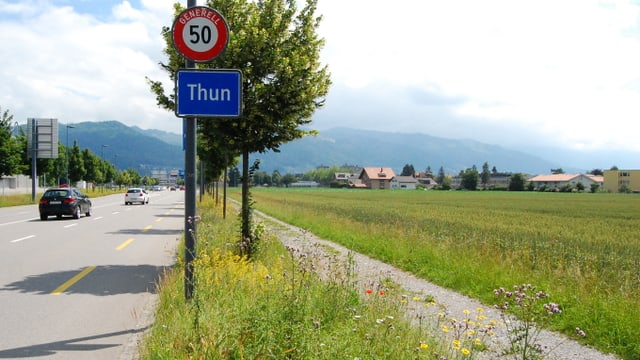 Landstück bei Strasse am Thuner Stadtrand. Landstück bei Strasse am Thuner Stadtrand.