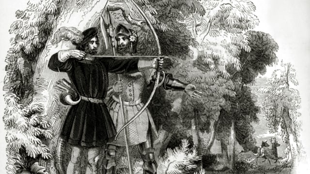 The picture shows an old depiction of Robin Hood. The picture shows an old depiction of Robin Hood.