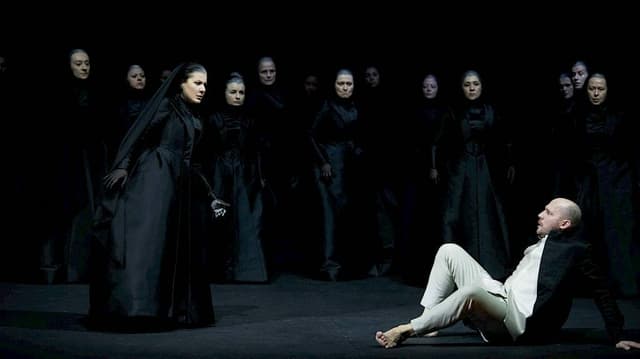 Cecilia Bartoli und Stephane Degout auf der Bühne. Cecilia Bartoli und Stephane Degout auf der Bühne.