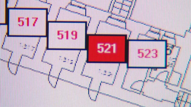 Grundriss nebeneinanderliegender Zellen, eine davon rot ausgefüllt Grundriss nebeneinanderliegender Zellen, eine davon rot ausgefüllt