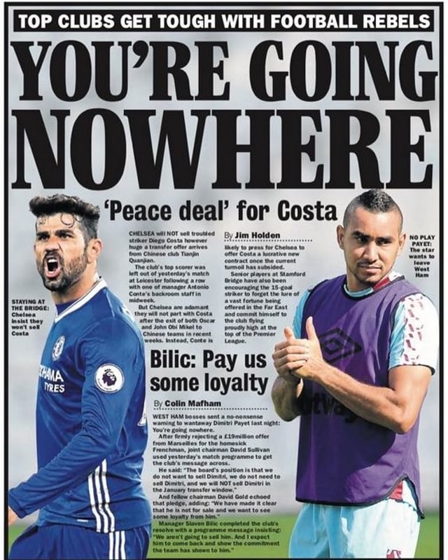 Diego Costa und Dimitri Payet auf einem Zeitungsbild. Diego Costa und Dimitri Payet auf einem Zeitungsbild.