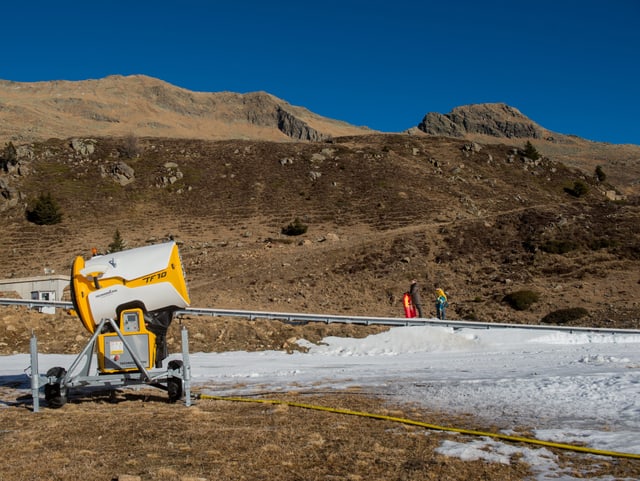 Kunstschnee auf einer braunen Wiese
