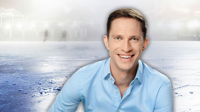 Porträtbild von Adrian Küpfer, im Hintergrund eine Eisfläche (Bildmontage SRF) Porträtbild von Adrian Küpfer, im Hintergrund eine Eisfläche (Bildmontage SRF)