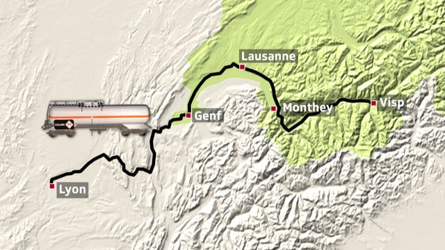 Chlortransporter gelangen über Genf in die Schweiz und passieren zahlreiche Schweizer Städte. Chlortransporter gelangen über Genf in die Schweiz und passieren zahlreiche Schweizer Städte.