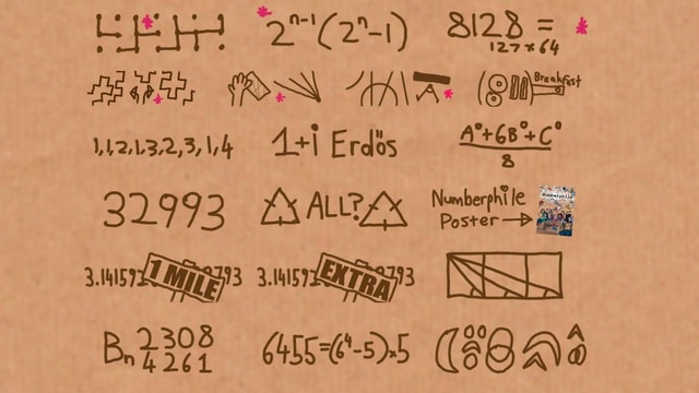 Screenshot der Website numberphile.com. Packpapier mit Symbolen drauf. 