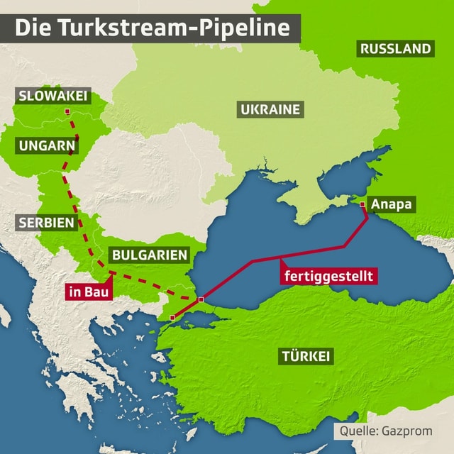 Karte der Turkstream-Pipeline. Karte der Turkstream-Pipeline.