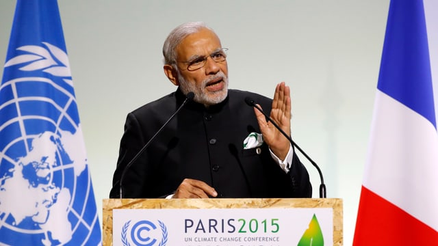 Der indische Premierminister Narendra Modi spricht am Pariser Klimagipfel. Der indische Premierminister Narendra Modi spricht am Pariser Klimagipfel.