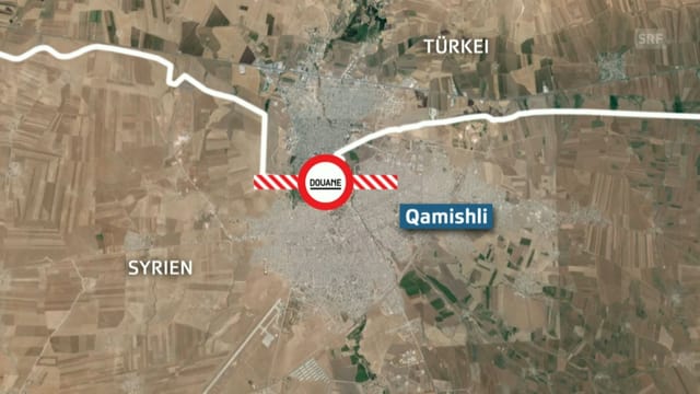 Karte von Qamishli an der türkischen Grenze. Karte von Qamishli an der türkischen Grenze.