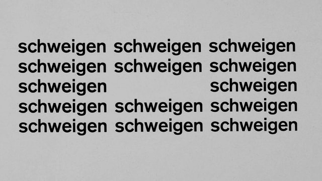Das Wort «schweigen» kreisförmig angeordnet, in der Mitte eine Lücke Das Wort «schweigen» kreisförmig angeordnet, in der Mitte eine Lücke