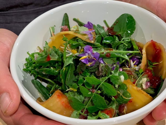 Wildpflanzen Salat mit Goldranden Dressing Wildpflanzen Salat mit Goldranden Dressing