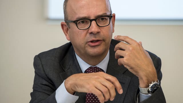 Scheidegger spricht vor den Medien. Scheidegger spricht vor den Medien.