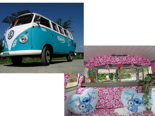 Die aufklappbaren Fenster sorgen für frische Luft, die Innendekoration für die flauschige Stimmung. Der Hippie-Bus von SRF 3 Hörer Dani Tännler.