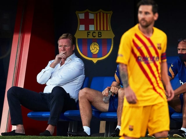 Der FC Barcelona mit Trainer Ronald Koeman und Superstar Lionel Messi. Der FC Barcelona mit Trainer Ronald Koeman und Superstar Lionel Messi.