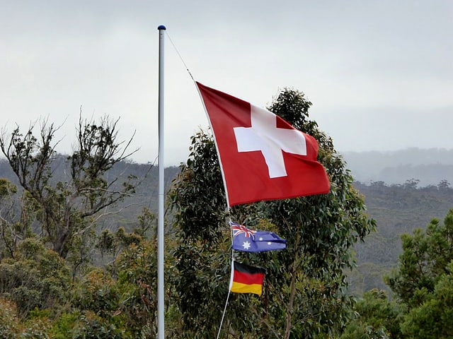 Flaggen der Schweiz, Australien und Deutschland. Flaggen der Schweiz, Australien und Deutschland.