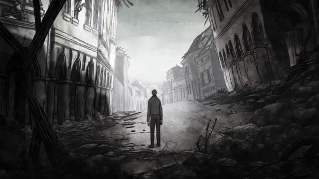 Man steht alleine auf Strasse, von hinten. Man steht alleine auf Strasse, von hinten.