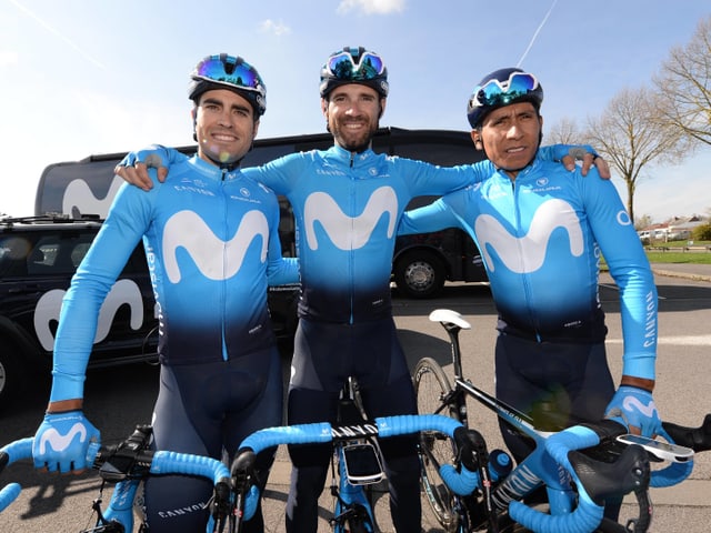 Die Movistar-Captains Landa, Valverde und Quintana (v.l.n.r.) Die Movistar-Captains Landa, Valverde und Quintana (v.l.n.r.)
