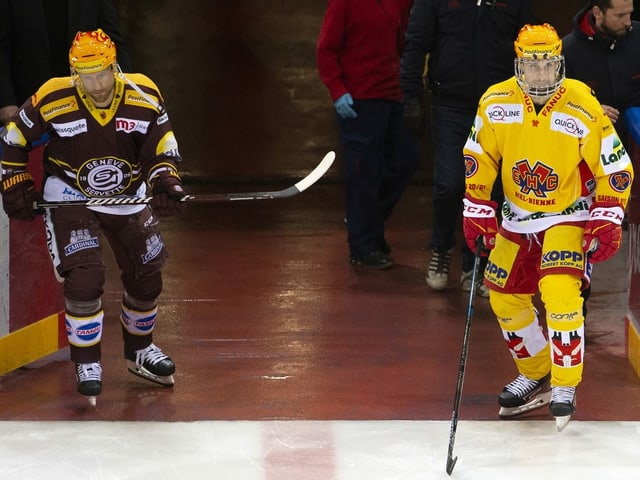 Genfs Linus Omark und Biels Luca Cunti. Genfs Linus Omark und Biels Luca Cunti.