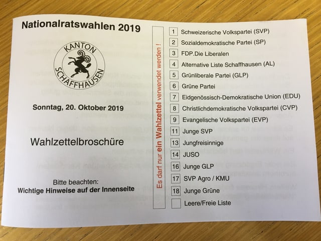 Wahlunterlagen Kanton Schaffhausen Wahlunterlagen Kanton Schaffhausen
