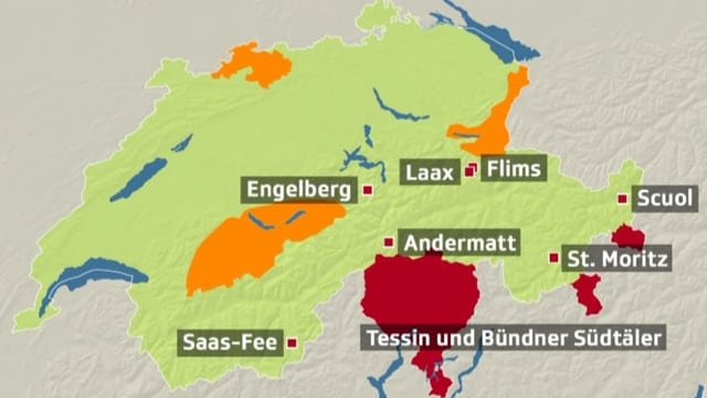 Eine Schweizer Karte mit Gemeinden, die Feuerwerksverbot haben Eine Schweizer Karte mit Gemeinden, die Feuerwerksverbot haben