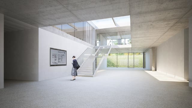 Visualisierung des Haupttreppenhauses im geplanten Erweiterungsbau. Visualisierung des Haupttreppenhauses im geplanten Erweiterungsbau.