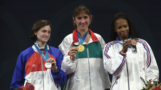 Das Podest im Fechten der Frauen bei Olympia 2000 in Sydney Das Podest im Fechten der Frauen bei Olympia 2000 in Sydney
