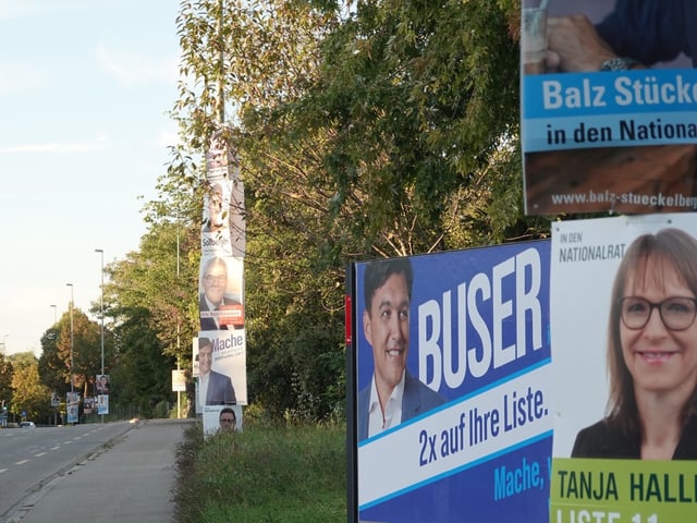 Wahlplakate an Strasse in Münchenstein