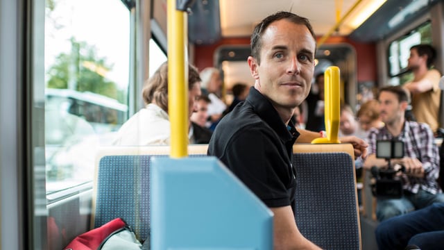 Mit Viktor Röthlin im Tram unterwegs (30.7.2014)