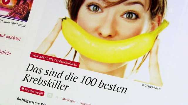 Screenshot einer Artikels über Krebsdiäten. Screenshot einer Artikels über Krebsdiäten.