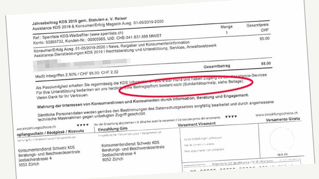 Rechnung mit markiertem Hinweis. Rechnung mit markiertem Hinweis.
