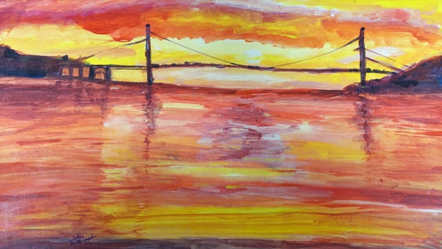 Abdualmalik Abud Bild einer Hängebrücke im Abendrot. Abdualmalik Abud Bild einer Hängebrücke im Abendrot.