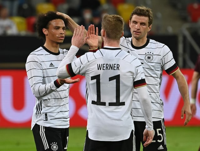 Leroy Sané, Timo Werner und Thomas Müller. Leroy Sané, Timo Werner und Thomas Müller.