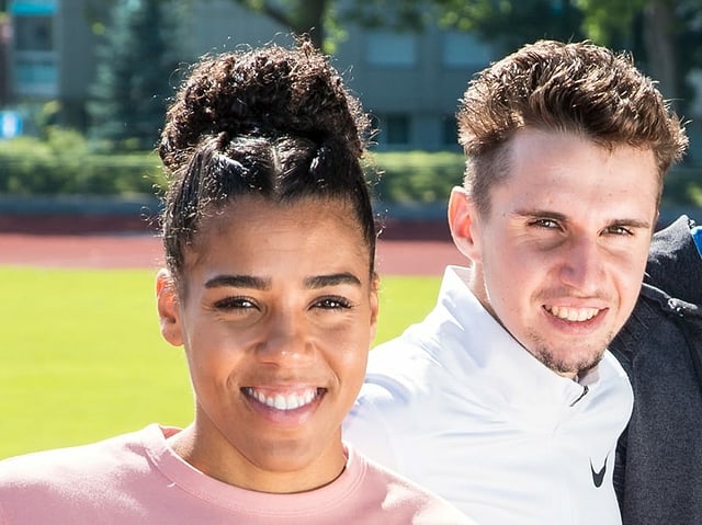 Mujinga Kambundji posiert mit Julien Wanders. Mujinga Kambundji posiert mit Julien Wanders.