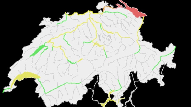 Die aktuelle Hochwasserkarte des BAFU. Auf dem Bodensee gilt Stufe 4. Die aktuelle Hochwasserkarte des BAFU. Auf dem Bodensee gilt Stufe 4.