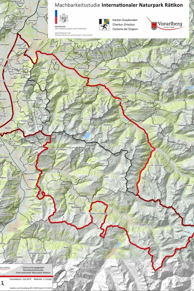 Der geplante Park erstreckt sich über drei Länder: Die Schweiz, Liechtenstein und Österreich. Der geplante Park erstreckt sich über drei Länder: Die Schweiz, Liechtenstein und Österreich.