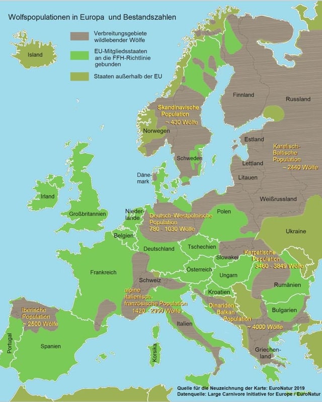 Charta geografica che mussa las populaziuns da lufs en l'Europa. Charta geografica che mussa las populaziuns da lufs en l'Europa.