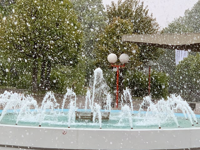 Brunnen beim Bruderholzspital/ BL und Schneeflocken