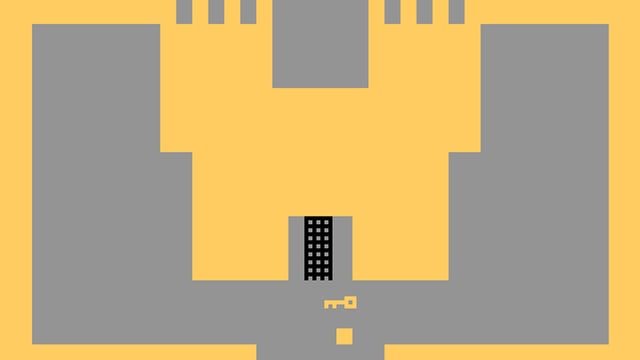 Schlichte Computergrafik: Ein gelbes Schloss vor grauem Hintergrund. Schlichte Computergrafik: Ein gelbes Schloss vor grauem Hintergrund.