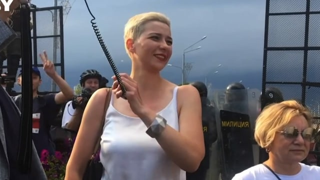 Maria Kalesnikowa an einer Kundgebung. Ihr drohen bis zu fünf Jahre Gefängnis. Maria Kalesnikowa an einer Kundgebung. Ihr drohen bis zu fünf Jahre Gefängnis.