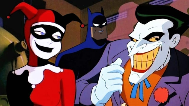 Harley Quinn, Batman und der Joker in einer Szene der TV-Serie «Batman: The Animated Series». Harley Quinn, Batman und der Joker in einer Szene der TV-Serie «Batman: The Animated Series».