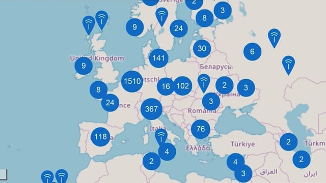 Karte mit vielen Funkknoten des LoRaWAN-Netzes Karte mit vielen Funkknoten des LoRaWAN-Netzes