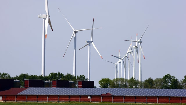 Symbolbild: Windpark mit Solaranlage. Symbolbild: Windpark mit Solaranlage.