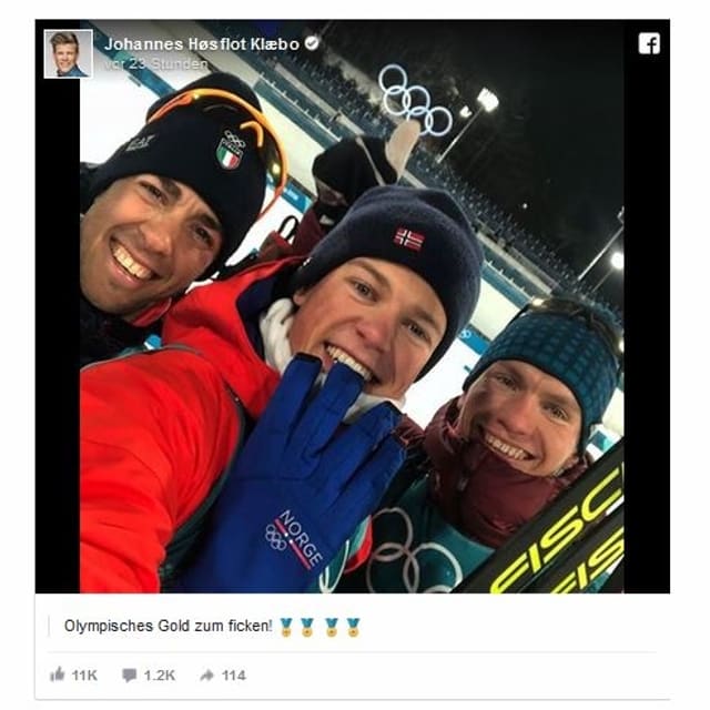 Klaebo macht ein Selfie. Klaebo macht ein Selfie.